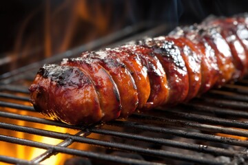 close up shot of a sausage on a grill