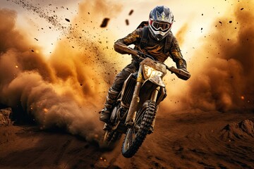 the dirt bike rider going around the dirt tracks