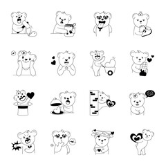 Collection of Romantic Teddy Bear Glyph Stickers 


