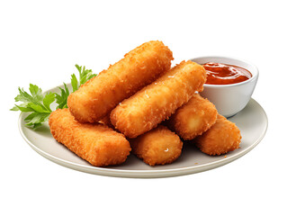 Fried Mozzarella Sticks Isolated on White
