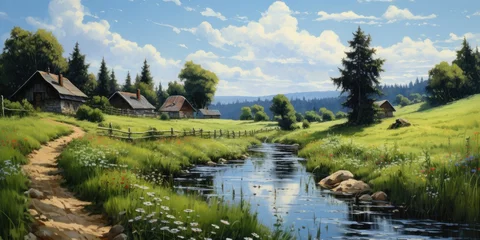 Fototapeten painting of countryside, generative AI © VALUEINVESTOR
