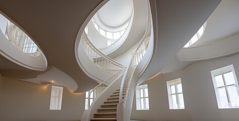 interior of a hotel, spiral staircase in south tower london in the style