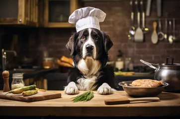 Foto op Canvas The dog cook is preparing dinner. Chef dog © upssallaaa