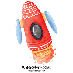 Watercolor Rocketship, Rocketship vector illustration, spaceship