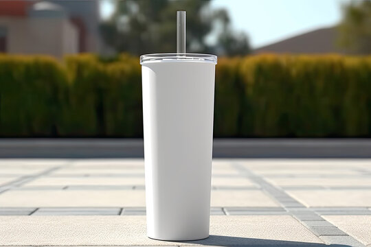 Blank White Skinny 20 Oz Tumbler With Straw, Tumbler Mock Up