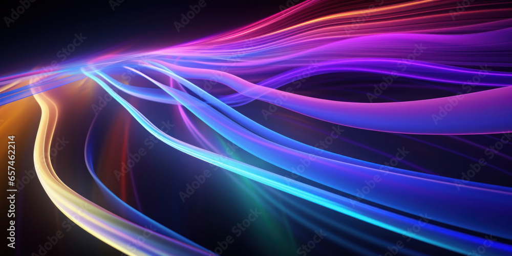 Poster abstract background with colorful glowing neon moving high speed line and wave and bokeh lights hori