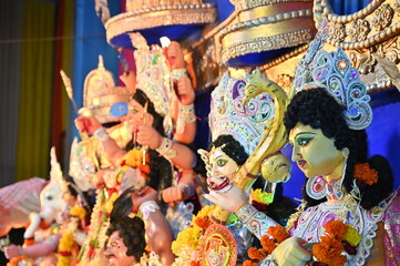 Goddess Durga Statue. Face Sculpture of Hindu Gods. Navratri festival. Worship Navratri. Happy...