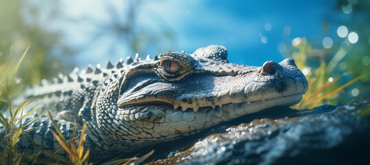 Fototapeta premium Closeup crocodile. Generative AI technology.