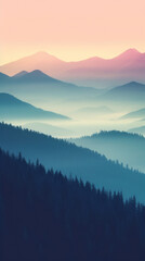 Fototapeta premium Mountains at sunset with fog