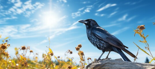 Crow looking to the sky. Generative AI technology.