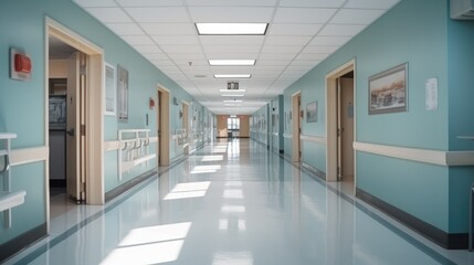 Hospital corridor, empty.