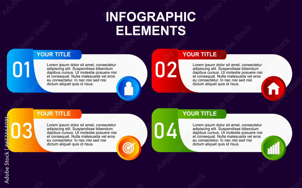 Poster infographic element design with 4 colorful steps for presentation and business. infographic planning