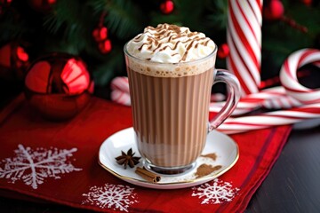 peppermint mocha with a snowflake-patterned coaster