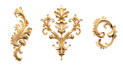 Golden Baroque Ornament 3D Set on White Background