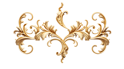 Golden Baroque Ornament 3D Set on White Background