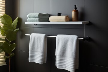 Towel Rack with Single Towel Bar Bathroom. - obrazy, fototapety, plakaty