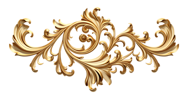 Golden Baroque Ornament 3D Set on White Background