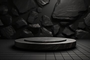 Fond géométrique noir en forme de pierre et de roche minimal - obrazy, fototapety, plakaty