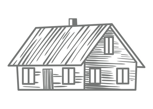 Rural landscape element, vintage sketch icon. Engraving design element. Hand drawn rural vector illustration