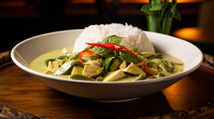 green curry with tender slices of chicken, generative ai
