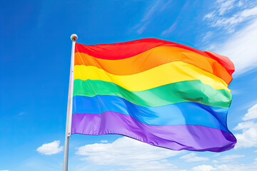 rainbow flag on blue sky, LGBT concept