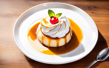 クリームを乗せたプリン