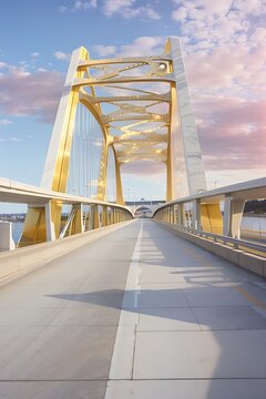 Washington 520 bridge, gold, also colorful and street surface is white polished carrera marble , pastel sky’s!