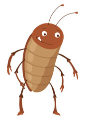 Dirt cockroach. Funny brown beetle. Adorable parasit, wildlife sticker. Cartoon insect pest vector illustration