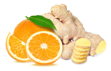 orange with ginger isolated on white background
