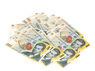 romanian curency on white background