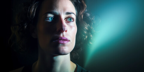 Empowering portrait of a proud transgender woman in shadows, embodying LGBT pride and resistance.