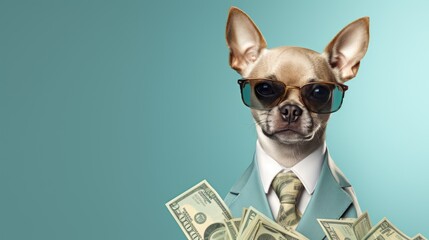 Dog with money and suit