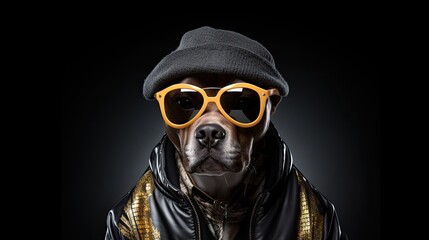 Dog posing as hip hop superstar - obrazy, fototapety, plakaty