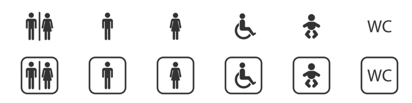 WC Signs Set. Toilet Icons Set, Man And Woman Symbol. Toilet Signs, WC Signs On Isolated Background. Vector Illustration EPS 10