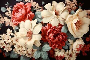 Obraz na płótnie Canvas Vintage wallpaper featuring elegant floral patterns and ornate detailing, Generative AI 
