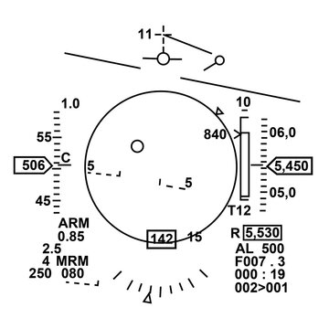 Lockheed Martin F-16 Fighting Falcon Heads Up Display (HUD) Symbology with Dynamic Launch Zone in Air to Air Mode (Fox-3) - Fully Editable Vector Illustration
