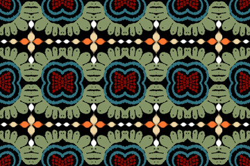 Beautiful Ethnic abstract ikat art. Seamless Kasuri pattern in tribal,folk embroidery,and Mexican style.Aztec geometric art ornament print.Design for carpet,wallpaper, clothing,wrapping,fabric,cover