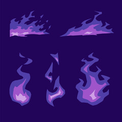 Fire violet simple gradient icons set vector image, Collection fire icons flames symbols image, Cartoon fire flames set image