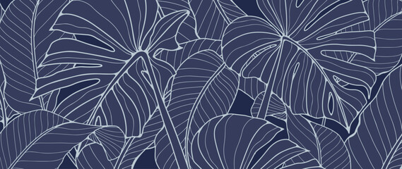 Dark blue tropical background with monstera leaves. Botanical vector background © Лилия Агапова