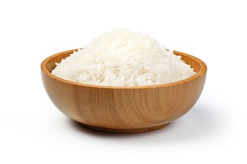 Fototapeta na wymiar white rice in wooden bowl isolated on white background