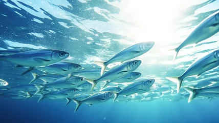 Fotobehang Sardines fish underwater. Massive fish school undersea photo.    © BlazingDesigns