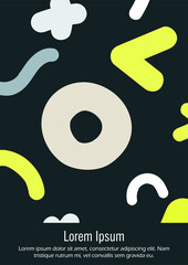 Abstract Minimal Vector Background in Trendy Doodle Style.   Vibrant Graphic Print with Dynamic Lines and Geometric Shapes.  Set of Vivid Poster 80s - 90s Design for Landing Page, Cover, Brochure.