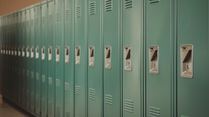 Generative AI, Row of high school lockers in the hallway, locker room