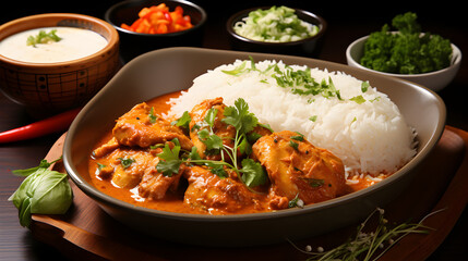 Chicken Curry with Steamed Rice Garnish - obrazy, fototapety, plakaty