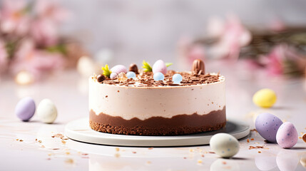 Modern Easter cake with beautiful decor, pastel colours, Easter bakery 