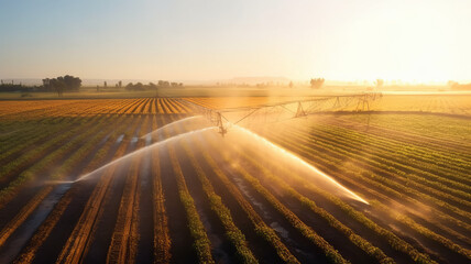 watering crop for more growth. Center pivot system irrigation. Watering crop in field at farm.,generative AI