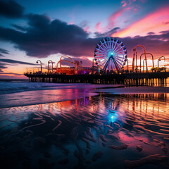 Santa Monica Pier at sunset.