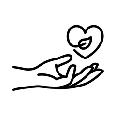 Environmental love icon. Image of hands offering love to the environment
