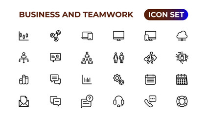 Business and Teamwork line icons set.Money, investment, teamwork, meeting, partnership, meeting, work success.Outline icon .