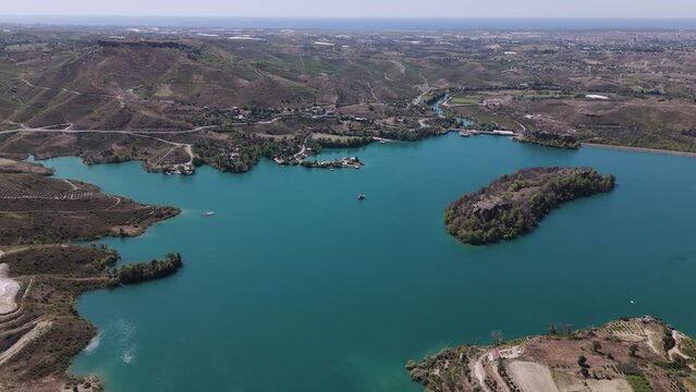 Aerial view above stunning Green lake in the valley of the Taurus mountains, Turkey